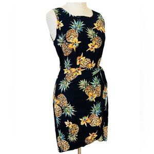 Tropical Pineapple Print Midi Dress L
